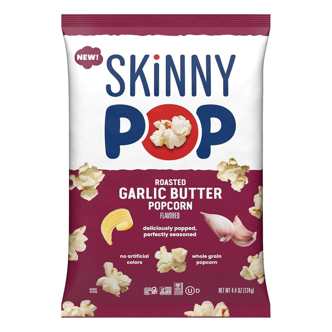 SkinnyPop Roasted Garlic Butter Popcorn, Whole Grain Gluten-Free Snack, 4.4 oz Bag (EXP 07/18/26)