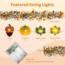Fall Garland with Lights, 6FT Fall Leaves Garlands, Artificial Eucalyptus Garland with Pumpkins Berries for Home Mantle Fireplace Decor Thanksgiving Christmas Party Autumn Decoration (6FT)