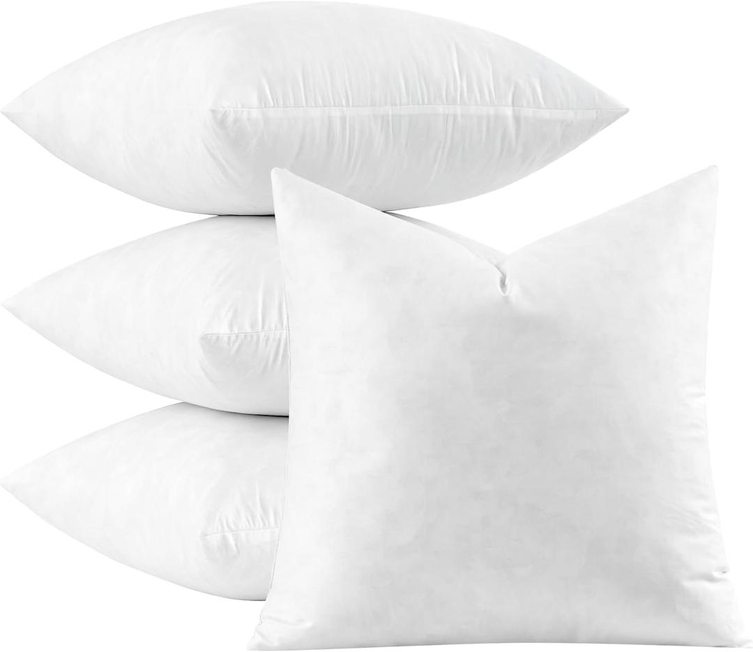 MIULEE Pillow Inserts 20x20 Inch Set of 4, Feather Mix Polycotton with Cotton Fabric Square Decorative Throw Pillows for Couch Bed Sofa