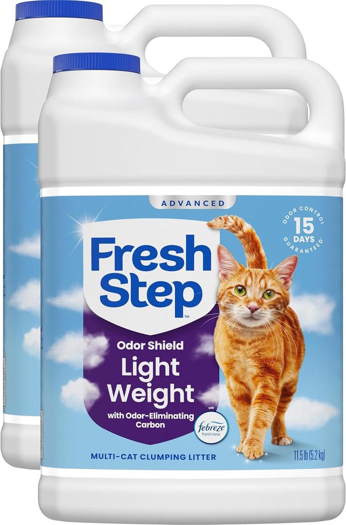 Fresh Step Odor Shield Light Weight Advanced Multi Cat Clumping Litter with Febreze Freshness, 11.5 lb, Pack of 2
