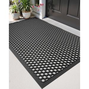 DEXI Front Door Mat 32x48, Non Slip Rubber Doormat Outside Entrance, Heavy Duty Waterproof Drainage Entry Mats, Low Profile Dirt Trapper for Patio Entryway, Black