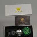 OLEVS Mens Watches Chronograph Watch Luxury Dress Stainless Steel Waterproof Watches for Men Moon Phase Luminous Business Calendar Wrist Watch Blue/Black/Green/Gold/Face (2926 Silver Green)