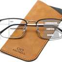 Progressive Reading Glasses Men,Titanium Metal Frame Blue Light Blocking Anti Eyestrain Multifocus Computer Readers (Black)
