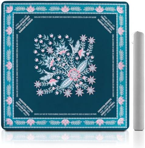 Mahjong Mat 32 x 32 Inch Portable Mahjong Mat for Table with Noise Reduction, Non-Slip Rubber Backing, Mahjong Table Mat Featuring Carrying Bag for Poker, Dominoes, Board, Tile & Card Play (Green)