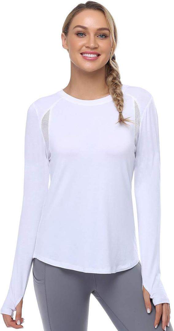 Muzniuer Long Sleeve Workout Tops for Women-Plain Long Sleeve Shirts Yoga Tops Gym Sports T-Shirt with Thumb Hole (X-Large)