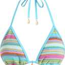 ZAFUL Womens Colorblock Stripes Triangle Halter Tied Swimsuit Bikini Top Bathing Suits Top (Medium, Blue168)