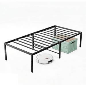 Sweetcrispy Twin Size 18 Inch Platform Bed Frame, Heavy Duty Metal Foundation Frame, Noise-Free Sturdy Steel Slats, Underbed Storage, No Box Spring Needed, Quick Setup