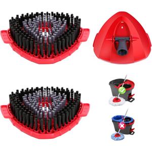 2 Pcs Full-Coverage Spin Mop Scrub Brush Head and 1 Mop Base Part Replacement for Oceda EasyWring 1 Tank System,Hard Bristle Cleaning Brush for Bathroom Kitchen Tile