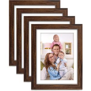 Giftgarden Brown 5x7 Picture Frame Set of 4, 6x8 Matted to 5x7 Photo Rustic Walnut Frames with Mat for Wall or Tabletop