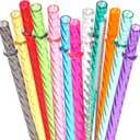 Dakoufish 12 Inch Reusable Clear Plastic Swirl Drinking Straws for Stanley 30 oz & 40 oz Jars/Tumblers,Set of 12 Pcs Replacement Straws with Cleaning Brush (12inch,12color)