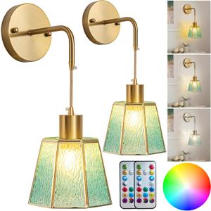 Battery Operated Sconces Set of 2, Battery Operated Wall Lights with Remote,Rechargeable Wall Sconces RGB Color Changing More Than 50 Hours Battery Life,Perfect for Bedroom Living Room (Blue)