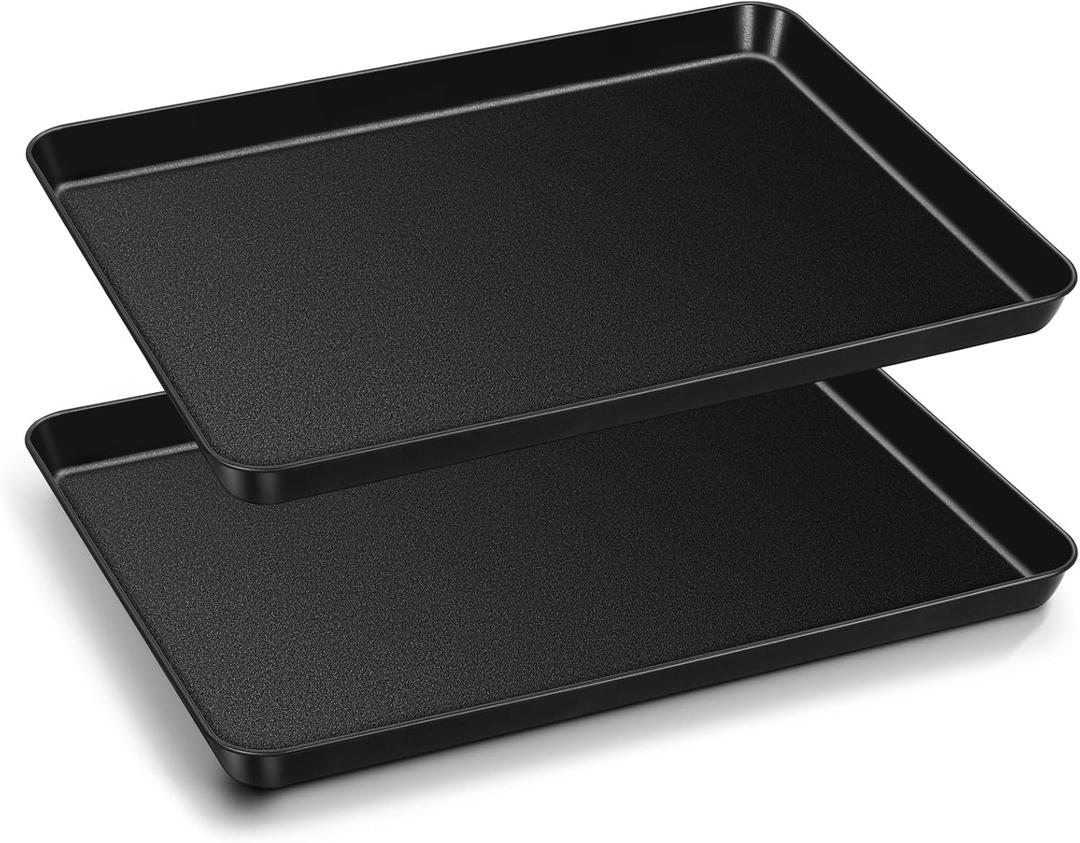 Toaster Oven Pans, 10.5 x 8 x 1 Inch Carbon Steel Baking Pan Tray for Compact Ovenware, Non-Toxic & Non-Stick, Roll Edge & Easy Clean, 2 PCS