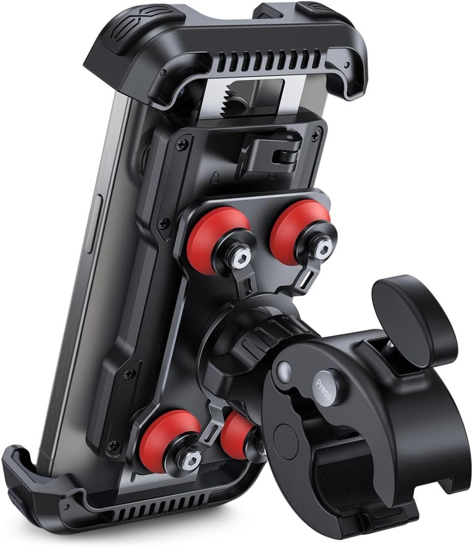 Lamicall Motorcycle Phone Mount Holder - [Dual Vibration Dampener] [Upgrade Handlebar Clip] Motorcycle Cell Phone Holder, Bike Phone Mount, Red