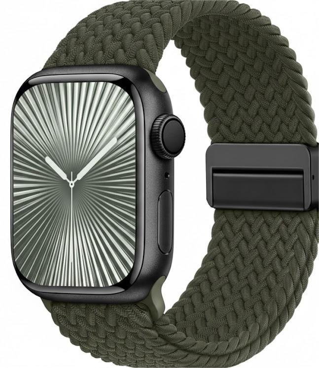 Braided Stretchy Bands with Magnetic Clasp Compatible for Apple Watch Band 38mm 40mm 41mm 42mm 44mm 45mm 46mm 49mm Women Men, Nylon Sport Solo Loop for iWatch Series 11 10 9 8 7 6 5 4 3 Ultra 3 2 1 SE (Olive)