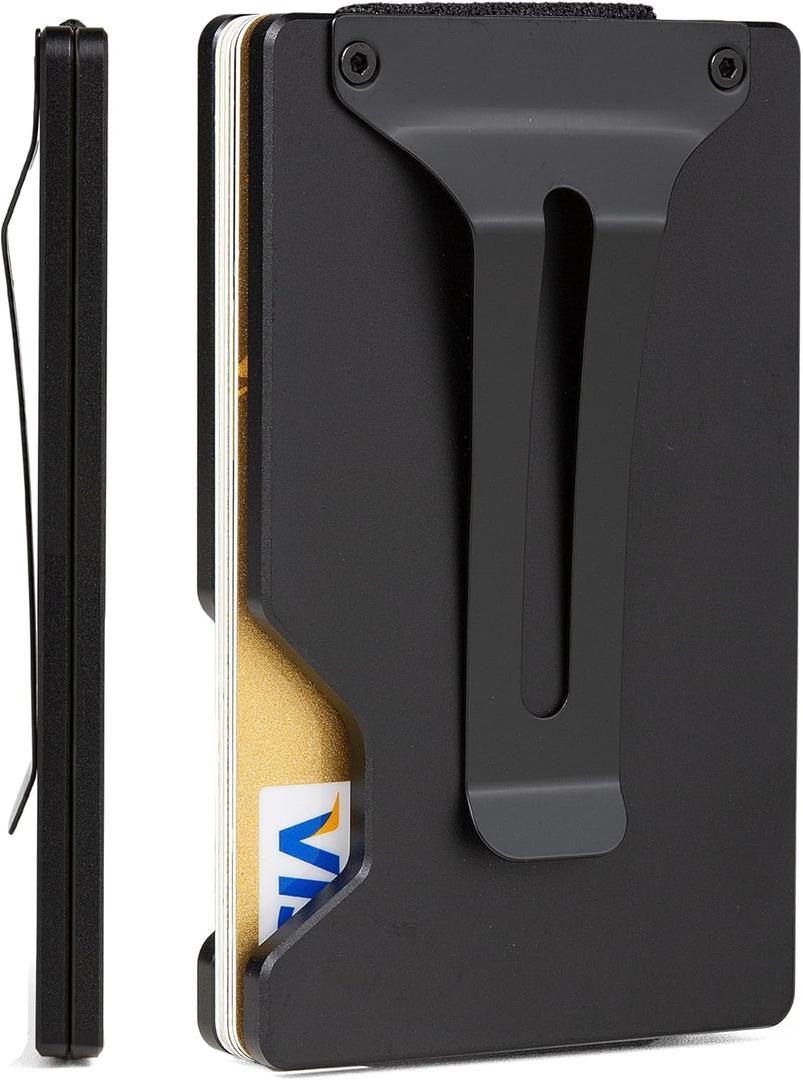 Slim Wallet for Men,RFID Blocking Minimalist Metal Wallet, Money Clip/Cash Holder, Front Pocket Aluminum Credit Card Holder, Ideal Gift for Men-Matte Black