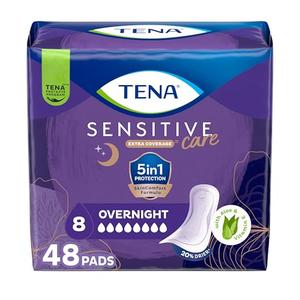 Tena Sensitive Care Incontinence Pads, Bladder Control, Postpartum for Women, Overnight Absorbency, Extra Coverage, 48 Count