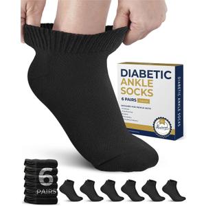 Pembrook Diabetic Ankle Socks for Men and Women - 6 Pairs Low Cut Seamless | Diabetic Socks for Men (Large)
