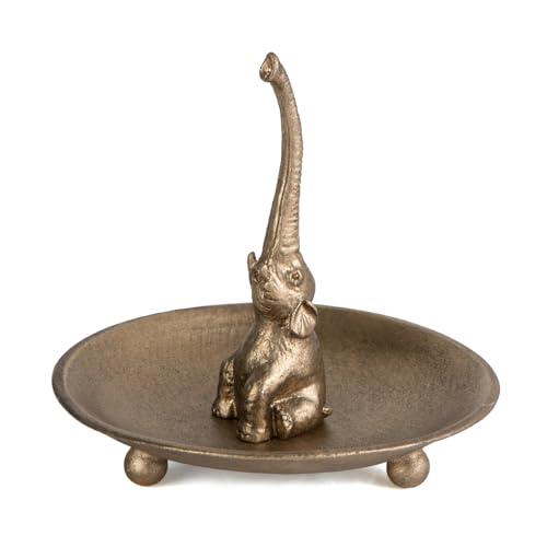 NIKKY HOME Vintage Gold Ring Holder Jewelry Dish, Good Luck Elephant Trinket Display Decorative Metal Tray Bowl Classy Birthday Gifts for Women