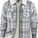 ZITY Men's Flannel Shirts Jacket Warm Sherpa Lined Fleece Plaid Winter Coat (Large, Grey White)