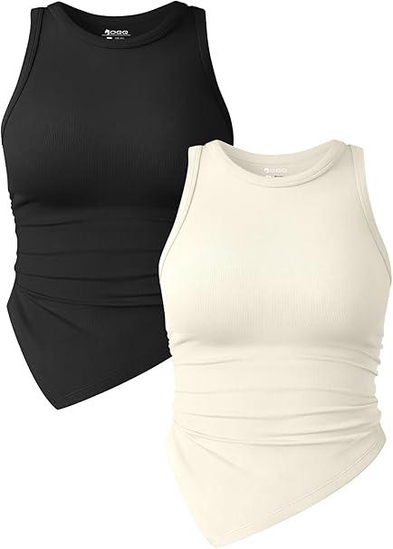 OQQ Women Crop Tank Tops 2 Pack Ladies Sleeveless Stretch Casual Fashion Summer Basic Slim Fit Tops, S