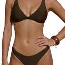 SWIMLANCE Womens Low Waistd Bikini Set Two Piece Bathing Suit V Neck Adjustable Spaghetti Straps Sexy Bathing Suit Swimwear（Brown, Medium）