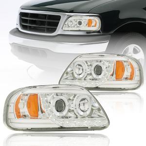 LED Headlights Compatible with 1997-2004 Ford F150 / 1997-1999 F250 / 1997-2002 Expedition Replacements Headlamp Amber Reflector Chrome Housing LED Headlights Compatible with 1997-2004 Ford F150 / 1997-1999 F250 / 1997-2002 Expedition Replacements Headlamp Amber Reflector Chrome Housing