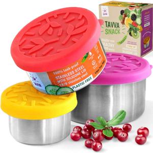 TAVVA Stainless Steel Snack Containers for Kids [12oz/ 7oz/ 3oz] - Leakproof with Silicone Lids - Lunch Box for Kids - Metal Lunchbox for School, Office, Home Food Storage - Dishwasher & Freezer Safe (Coral Reef)