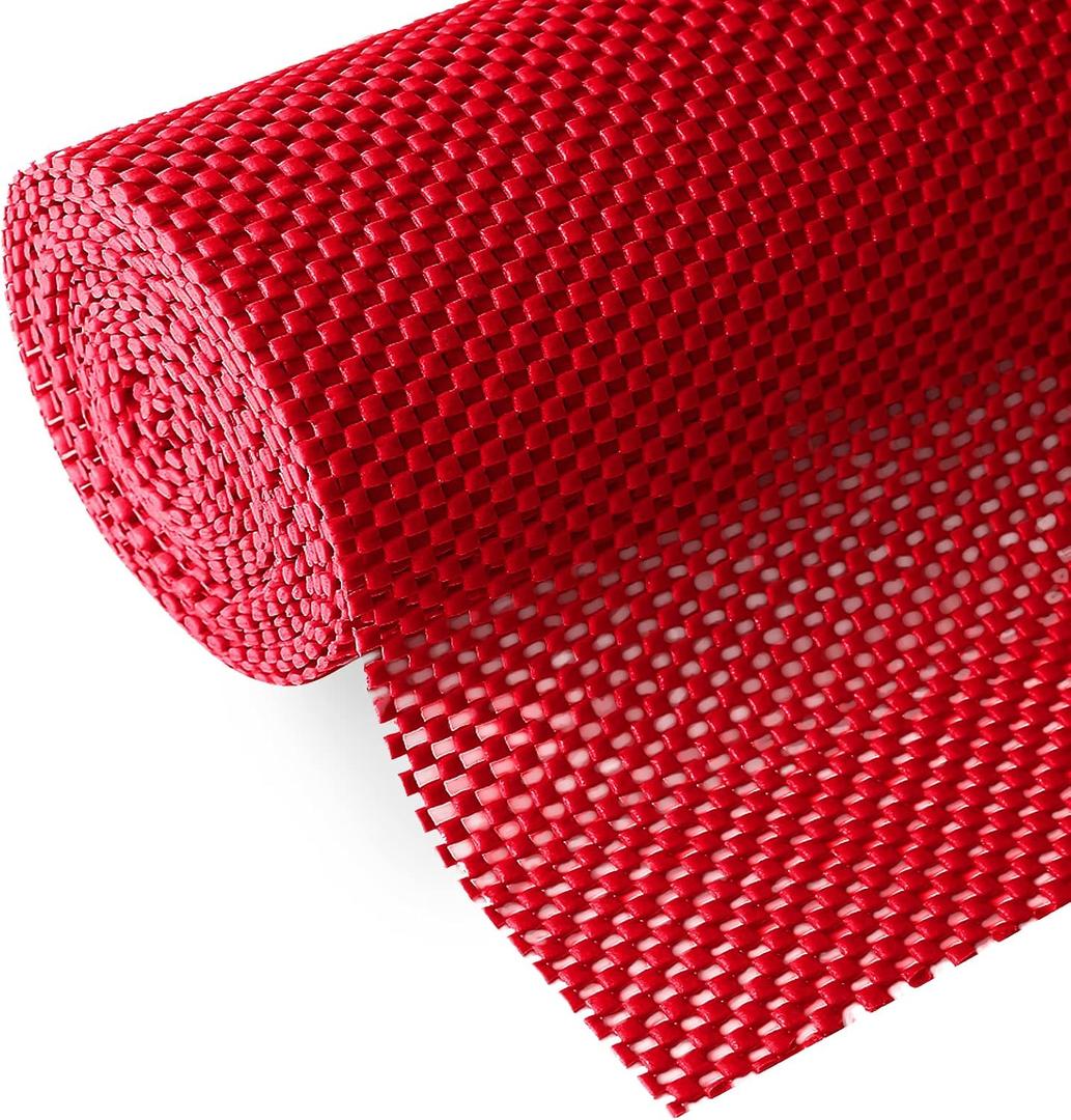 Rubberized Shelf Liner, Non-Adhesive Roll Drawer Liners 12 Inches x 20 Feet for Drawers, Non Slip Grip Durable Strong Clean, for Cabinets, Kitchen, Storage, Desks, Kitchenware, Tableware, Red