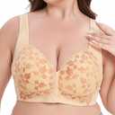 Plus Size Bra - Big Busted Women's Lace T-Shirt Bra with Front Close and Underwire (40DDD, Beige)