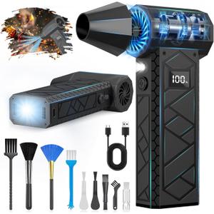 Electric Air Duster with LCD Screen & Flashlight, 180000RPM Compressed Air Duster Turbo Fan(10000mAh), High-Speed Electric Air Blower Duster with 4 Gear Wind, Jet Fan with Assist Lighting -Black