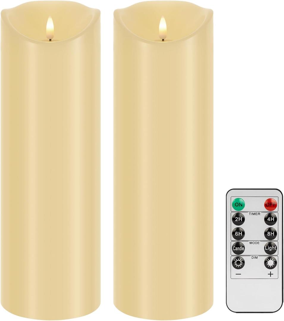 Large Outdoor Flameless Candles - 4" x 12" Battery Operated Flickering LED Pillar Candles with Remote and Timers for Indoor Outdoor Porch Lanterns (Set of 2)