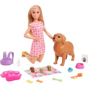Barbie Doll & Pets Set, Blonde with Mommy Dog, 3 Newborn Puppies with Color-Change Feature & Pet Accessories (1 count (pack of 1))