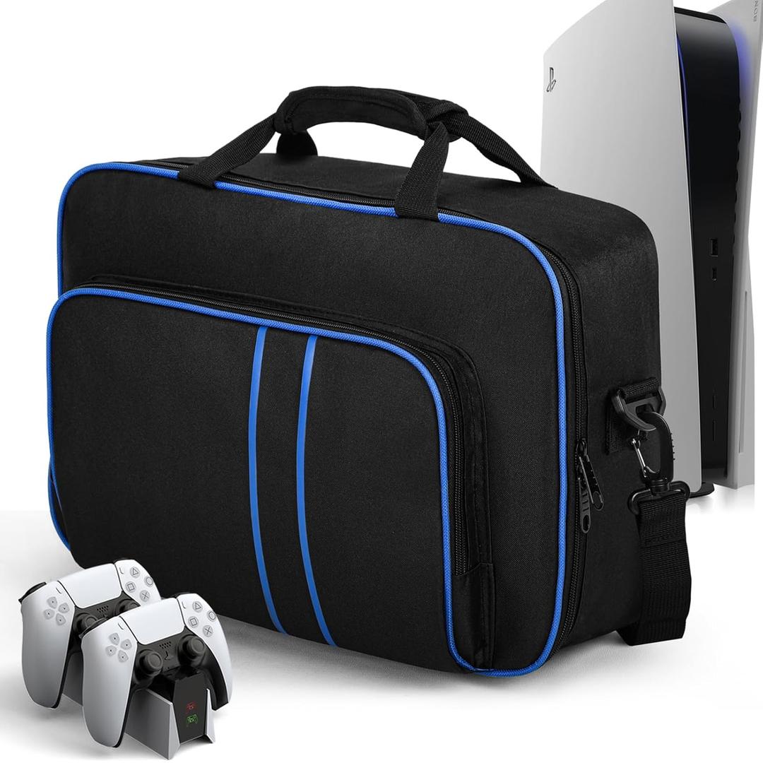 Carrying Case for PS5, Portable Carry Case Bag for Playstation 5, Protective Travel Storage Bag with Thick Padding Compatible for PS5 Digital Edition,Controller,Game Discs,Charger & Accessories, Black