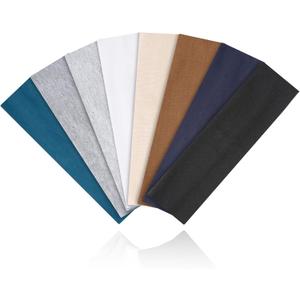Buyisgle Workout Headbands for Women Non Slip - 8PCS Elastic Sport Head Bands for Women's Hair, Sweat Headband for Athletic Yoga Running Gym (Blue, Dark Gray, Light Gray, White, Khaki, Brown, Navy, Black)