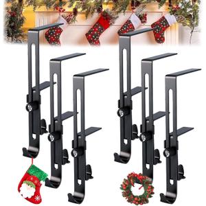 6 PCS Stocking Holders for Mantle, 2-in-1 Garland Hangers for Mantle, Adjustable Christmas Mantle Hanger with Dual Hooks, No Drill, for Christmas Stocking & Holiday Garland Decorations