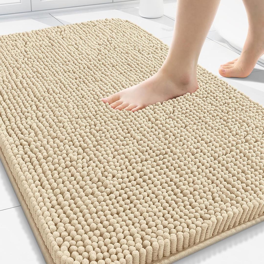 Arotive Bathroom Rugs 30x20, Extra Soft Absorbent Shaggy Chenille Bath Rugs, Machine Washable Rubber Backing Non-Slip Bath Mats for Bathroom Floor Tub and Shower, Home Decor Accessories, Beige