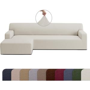 COVER QUEEN Sectional Couch Cover for L-Shaped Chaise Sofa, 1-Piece Washable Furniture Protector, Super Stretch Fabric, Pet Friendly for Dogs and Cats, Gallant, Ivory, Left-Facing Chaise