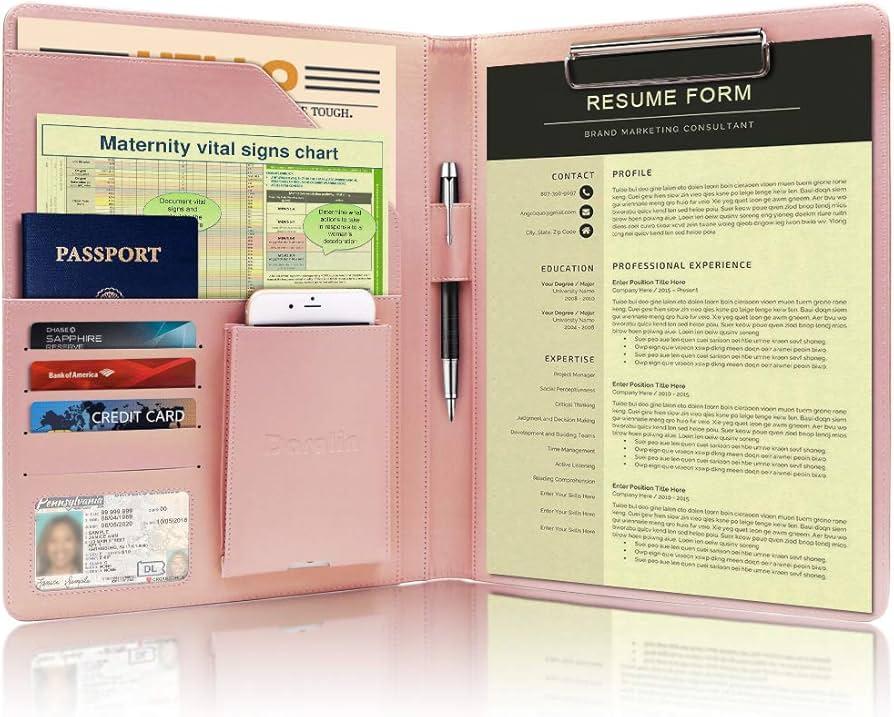 Darolin Business/Resume Padfolio Portfolio Folder with Letter/A4 Size Clipboard, Interview/Conference/Legal Document Organizer, Premium Portfolio Professional Case, Padfolio for Women/Men-Pink (Simple Classic)