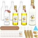 Baderke 6 Set Plastic Coquito Bottles 32 oz Plastic Clear Wine Bottles with Caps and Tags for Home Brewing Wedding Party Favors (Gold)