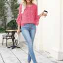 CiCiBird Women Chiffon Floral Blouse 3/4 Ruffle Sleeve Crew Neck Pleated Front Tops Dressy Casual Shirts (XXL)