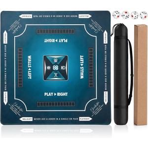 Rolled Shipping Mahjong Mat for Table 32.4''x32.4'', No Creases, Mah Jongg Mat with Carrying Bag for American Mahjong, Poker, Board Games, Card Games & Dominoes (Navy Blue)