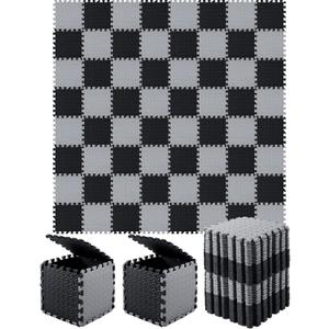 Shihanee Foam Floor Baby Tiles Foam Floor Mats Play Mats Bulk with Borders Interlocking for Kids Baby Playroom Nursery Gym (Black, Gray, 64ft)