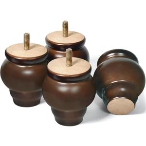 AORYVIC Furniture Legs, Wood Sofa Legs, Turned Couch Legs, Round Furniture Feet for Dresser, Sideboard, Recliner, Coffee Table (Dark Brown, 3 inch)