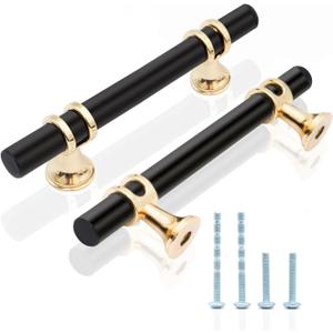 10 Pack Black and Gold Cabinet pulls, 3"(76mm) Hole Spacing, 5" Total Length, Handle for Kitchen Bathroom Cupboard, Pull Handles for Dresser Drawer