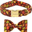 Unique style paws Fall Dog Collar with Bow, Puppy Collar Pet Gift Adjustable Dog Collar Soft and Comfy Bowtie Collars for Large Girl or Boy Dogs (XL, mapleleaf)