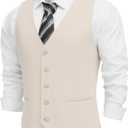 COOFANDY Men's Linen Vest Casual Linen Slim Fit Suit Vests Dress Waistcoat Wedding Business Prom (Large, Beige)