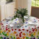 XCHI Rainbow Love Heart LGBTQ Tablecloth Round Pride Day Inclusion Lesbian Gay Bisexual Transgender Queer Homosexual Equality for Indoor Outdoor Dining Home Party Decorations 60x60 Inch