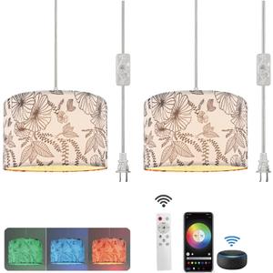 Hanging Lamp Plug in Pendant Light 2 Pack with Remote Control, 15Ft Hanging Lights with Plug in Cord Flower Lamp Shade Hanging lamps for Living Room Plug in Hanging Light Fixture for Bedroom, Kitchen
