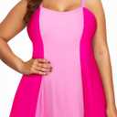 Aleumdr Women's Plus Size One Piece Swimsuit Tummy Control One Piece Bathing Suit with Skirt Vintage Swimdress with Pockets (Large, Pink)