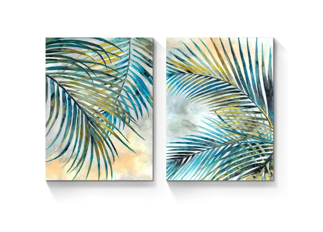 Tropical Leaves Pictures Wall Art: Abstract Palm Tree Prints Leaf Canvas Artwork Fern Botanical Watercolor Painting for Modern Living Room Bathroom Bedroom Ready to Hang, 18 x 24in